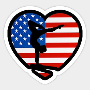 Patriotic Sports Gift American USA Flag Heart Boys & Girls Gymnastics Sticker